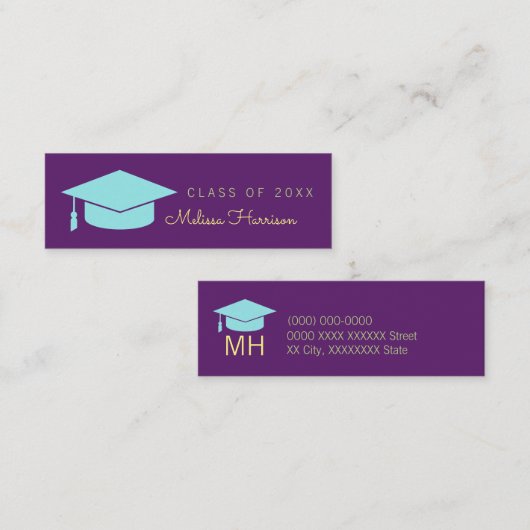 Graduierungsnamenkarte, elegante Klasse, lila Telefonnummerkarte (Vorne/Hinten)