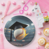 Graduierungsobergrenze auf einem flammenden Baseba Pappteller (Party)