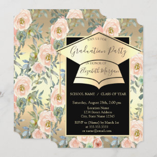 Graduierungsobergrenze, Blume Rose Gold Abschluss Einladung