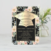 Graduierungsobergrenze, Blume Rose Schwarzer Absch Einladung (Stehend Vorderseite)