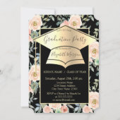 Graduierungsobergrenze, Blume Rose Schwarzer Absch Einladung (Vorderseite)