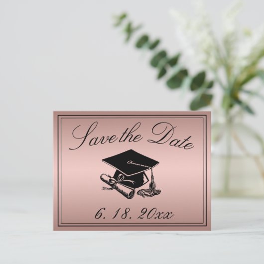 Graduierungsobergrenze Diploma Rose Gold Save the  Ankündigungspostkarte (Stehend Vorderseite)