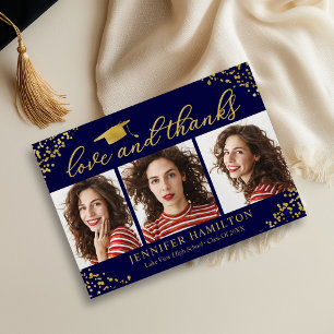 Graduierungsobergrenze Gold Foil auf blaue Liebe u Einladung