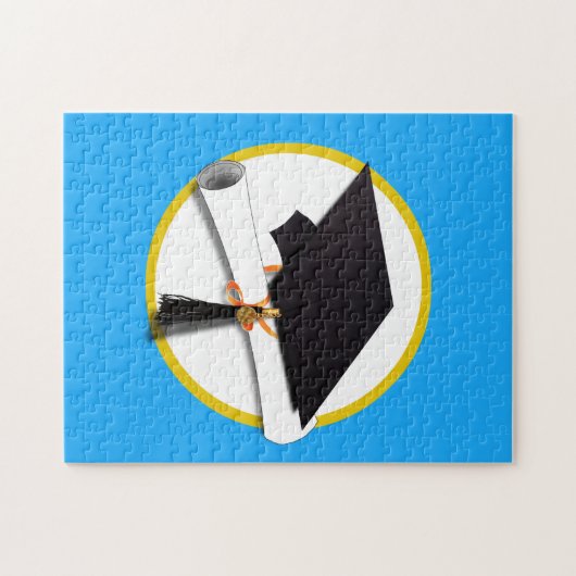 Graduierungsobergrenze mit Diplom - Blue Backgroun Puzzle (Horizontal)