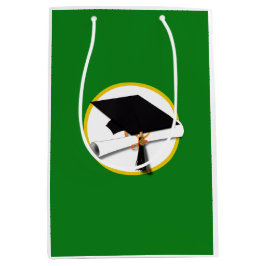 Graduierungsobergrenze mit Diplom - Grüner Hinterg Große Geschenktüte