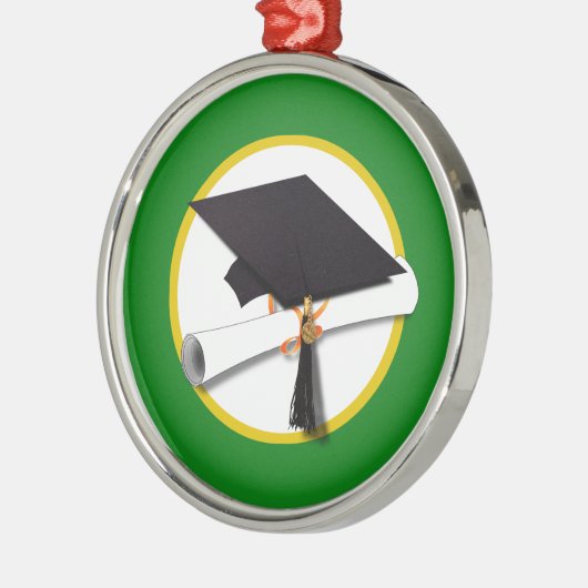 Graduierungsobergrenze mit Diplom - Grüner Hinterg Silbernes Ornament (Links)