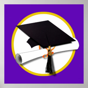 Graduierungsobergrenze mit Diplom - Lila Poster