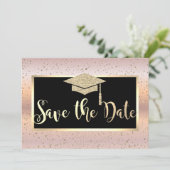 Graduierungsobergrenze, Rose Gold Abschluss Save t The Date (Stehend Vorderseite)