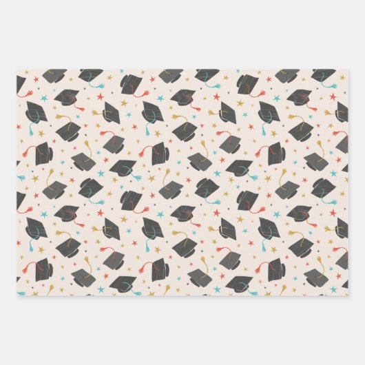 Graduierungsobergrenze, Tassel und Confetti Geschenkpapier Set (Vorderseite)