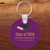 Graduierungsobergrenze und Diplom für die Lila Kla Schlüsselanhänger (Vorderseite)