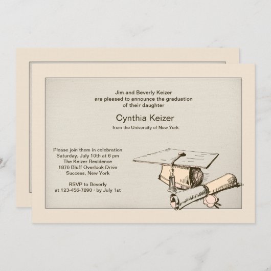 Graduierungsobergrenze und Einladung zum Diplom (Vorne/Hinten)