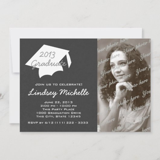 Graduierungsobergrenze und Foto für Schiefer Einladung (Vorderseite)