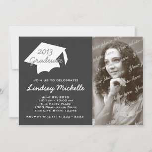 Graduierungsobergrenze und Foto für Schiefer Einladung