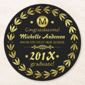 Graduierungspartei 2023 | Custom Gold Laurel Wreat Runder Pappuntersetzer (Vorderseite)