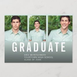 Graduierungspartei 3 Foto Blue Green Ombre' Einladung