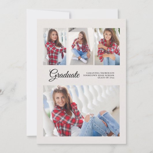 Graduierungspartei 4 Foto Ankündigung Weiß Moderne (Vorderseite)