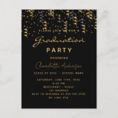 Graduierungspartei Black Gold Streamer Einladungspostkarte (Vorderseite)
