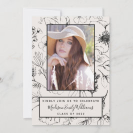 Graduierungspartei Blush Botanisches Skript-Foto Einladung