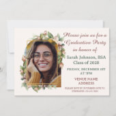 Graduierungspartei Boho Blumenbogen Foto Save The Date (Vorderseite)
