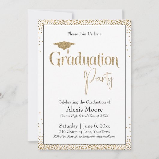 Graduierungspartei Borded Gold Confetti Einladung (Vorderseite)