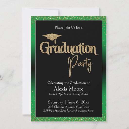 Graduierungspartei Bright Green Ombre Confetti Einladung (Vorderseite)
