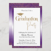Graduierungspartei Bright Lila Ombre Gold Confetti Einladung (Vorne/Hinten)