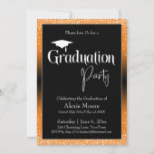 Graduierungspartei Bright Orange Ombre Confetti Einladung (Vorderseite)