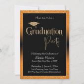 Graduierungspartei Bright Orange Ombre Confetti Einladung (Vorderseite)