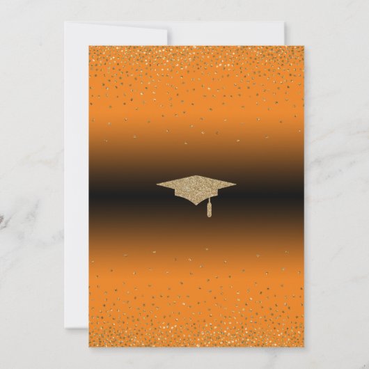 Graduierungspartei Bright Orange Ombre Confetti Einladung (Rückseite)