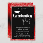 Graduierungspartei Bright Red Ombre Confetti Einladung (Vorne/Hinten)