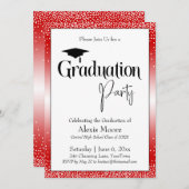 Graduierungspartei Bright Red Ombre Confetti Einladung (Vorne/Hinten)