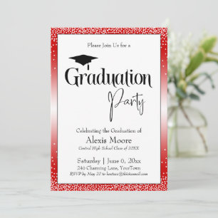 Graduierungspartei Bright Red Ombre Confetti Einladung