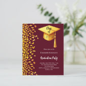 Graduierungspartei burgundy Gold Einladung (Stehend Vorderseite)