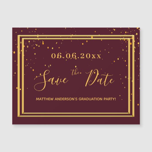 Graduierungspartei burgundy speichern Datums-Magne Magneteinladung (Vorderseite)