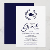 Graduierungspartei Calligrafy Grad Cap Wreath Einladung (Vorne/Hinten)