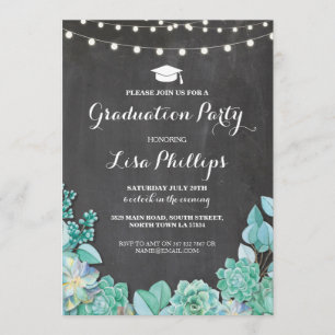 Graduierungspartei Chalk Succulents Blumenladen Einladung