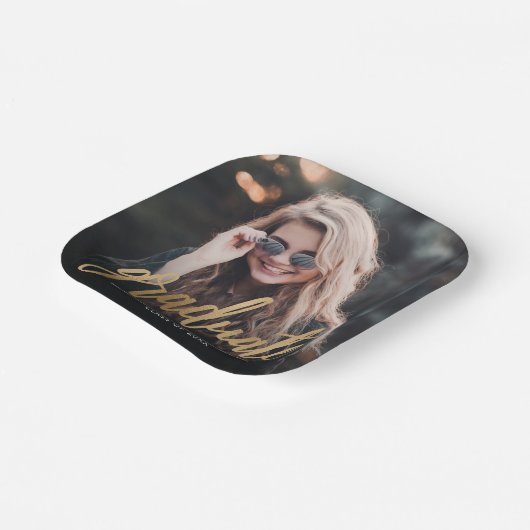 Graduierungspartei Custom Foto Gold Script Pappteller (Gewinkelt)