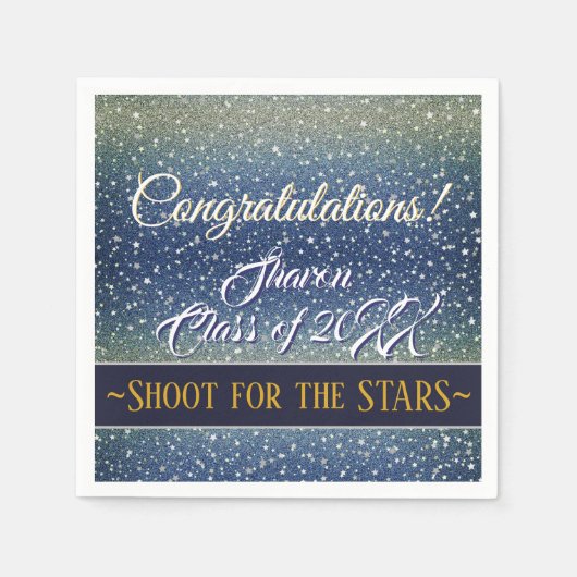 Graduierungspartei | Denim Stars Sky Blue Galaxy Serviette (Vorderseite)