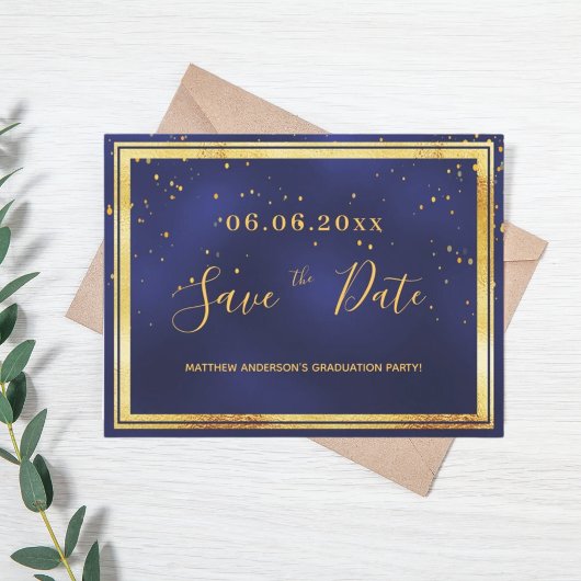 Graduierungspartei dunkelblaues Gold Save the Date Postkarte