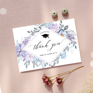 Graduierungspartei Dusty Floral Trendy Script Dankeskarte