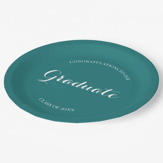 Graduierungspartei Einfach Grün und Weiß Pappteller (Schrägansicht)