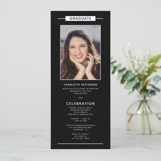 Graduierungspartei Einfaches Modernes Foto QR Code Einladung (Stehend Vorderseite)