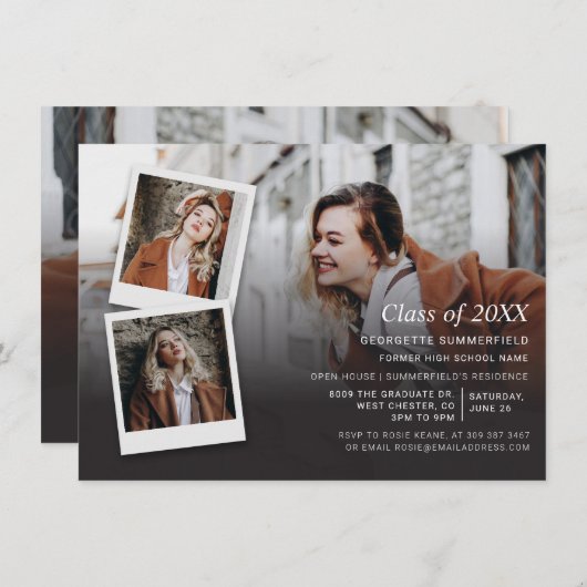 Graduierungspartei Einladung Foto Collage Script (Vorne/Hinten)