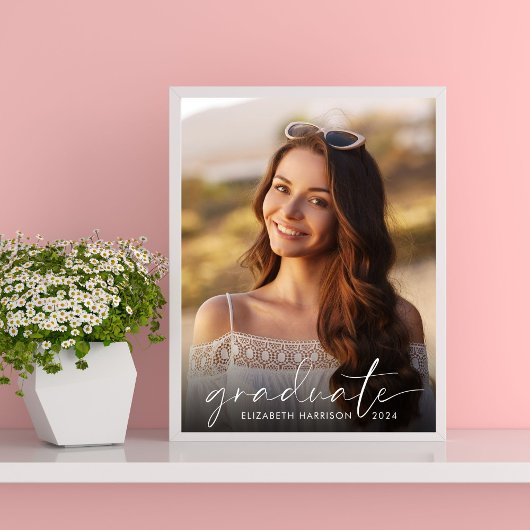 Graduierungspartei Elegantes White Script-Foto Poster