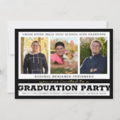 Graduierungspartei Fettstreifen 4 Foto Schwarz-wei Einladung (Vorderseite)