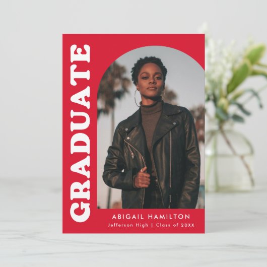 Graduierungspartei für Arch Red Foto Einladung (Stehend Vorderseite)