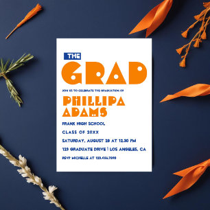 Graduierungspartei für Blaue und Orangene Typograf Einladung