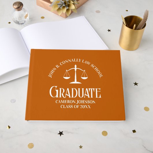 Graduierungspartei für Custom Orange Law School Gästebuch (Vorderseite Offen)