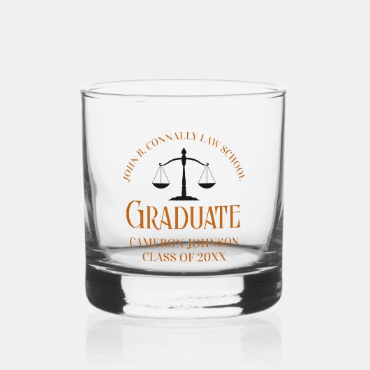 Graduierungspartei für Custom Orange Law School Whiskyglas (Vorderseite)