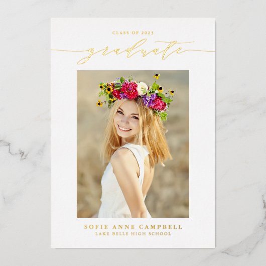 Graduierungspartei für das Whimsical Script-Foto Folieneinladung (Vorderseite)